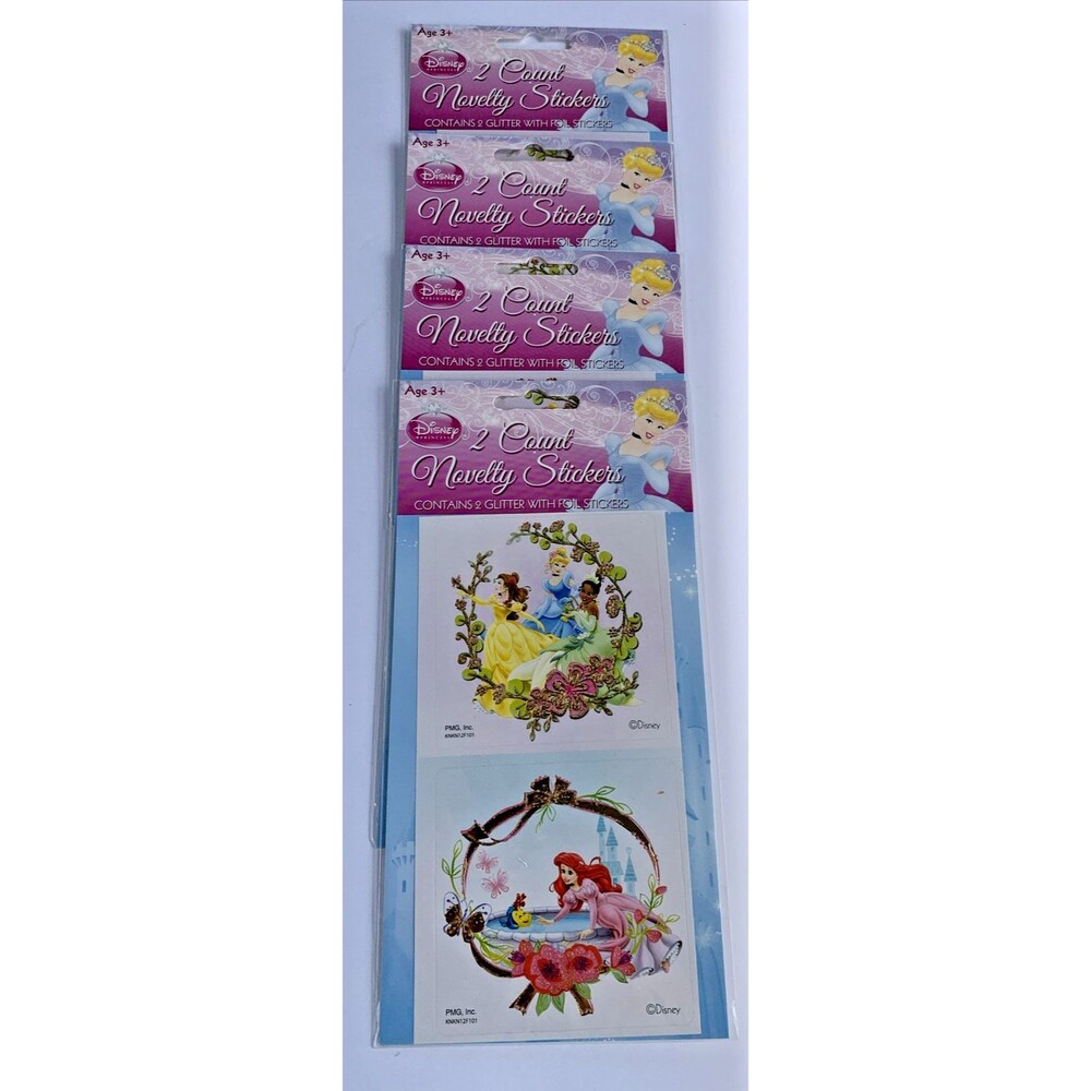 4 Disney Princess Glitter With Foil Stickers (Each Are 3” X 3”) New In Package